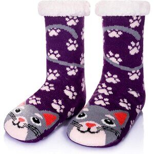 Women Purple Winter Sweat Warm Cute Cartoon Animals Fuzzy Home Slipper
